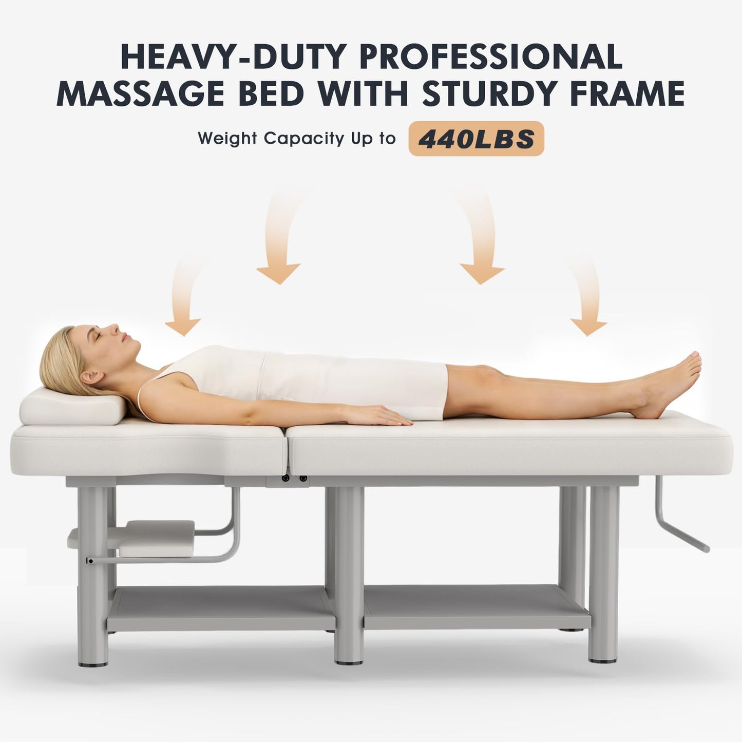 Heavy Duty Stationary Massage Table with Adjustable Backrest, Wide Spa Facial Bed with Metal Frame & PU Leather, Professional Massage Therapy Bed for Spa Salon Tattoo Physical Therapy Clinic (Gray)