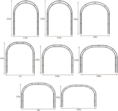 Metal Garden Arch for Climbing Plants and Rose Trees Large Outdoor Wedding Arch Stand with Party Decorations (Black W1.4M*H2.3meters)
