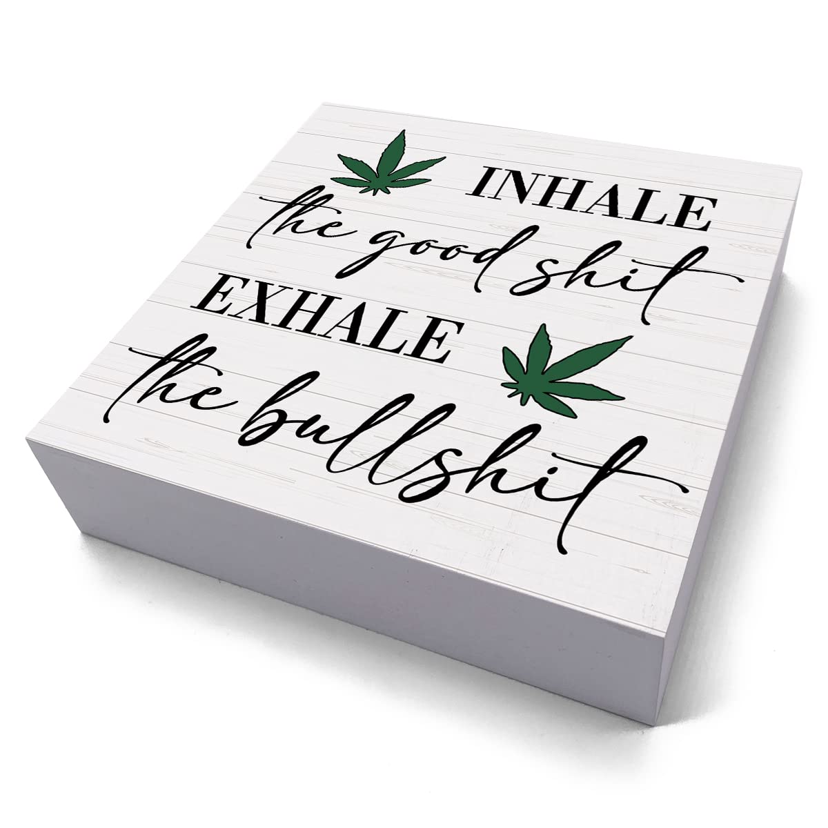 Inspirational Quotes Sign Funny Desk Decor Wooden Box Sign Decor Rustic Wood Block Plaque Box Sign for Home Farmhouse Office Kitchen Bathroom Shelf Table Decoration Inhale Exhale Sign