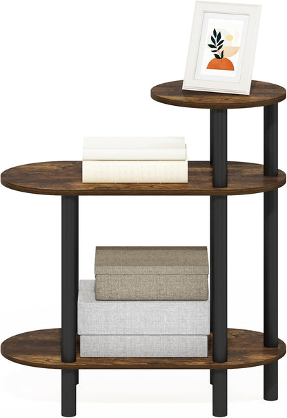 3-Tier Furinno Turn-N-Tube Side Table, Oval Sofa End Table with Open Shelf, Toolless Assembly Night Stand, Bedside