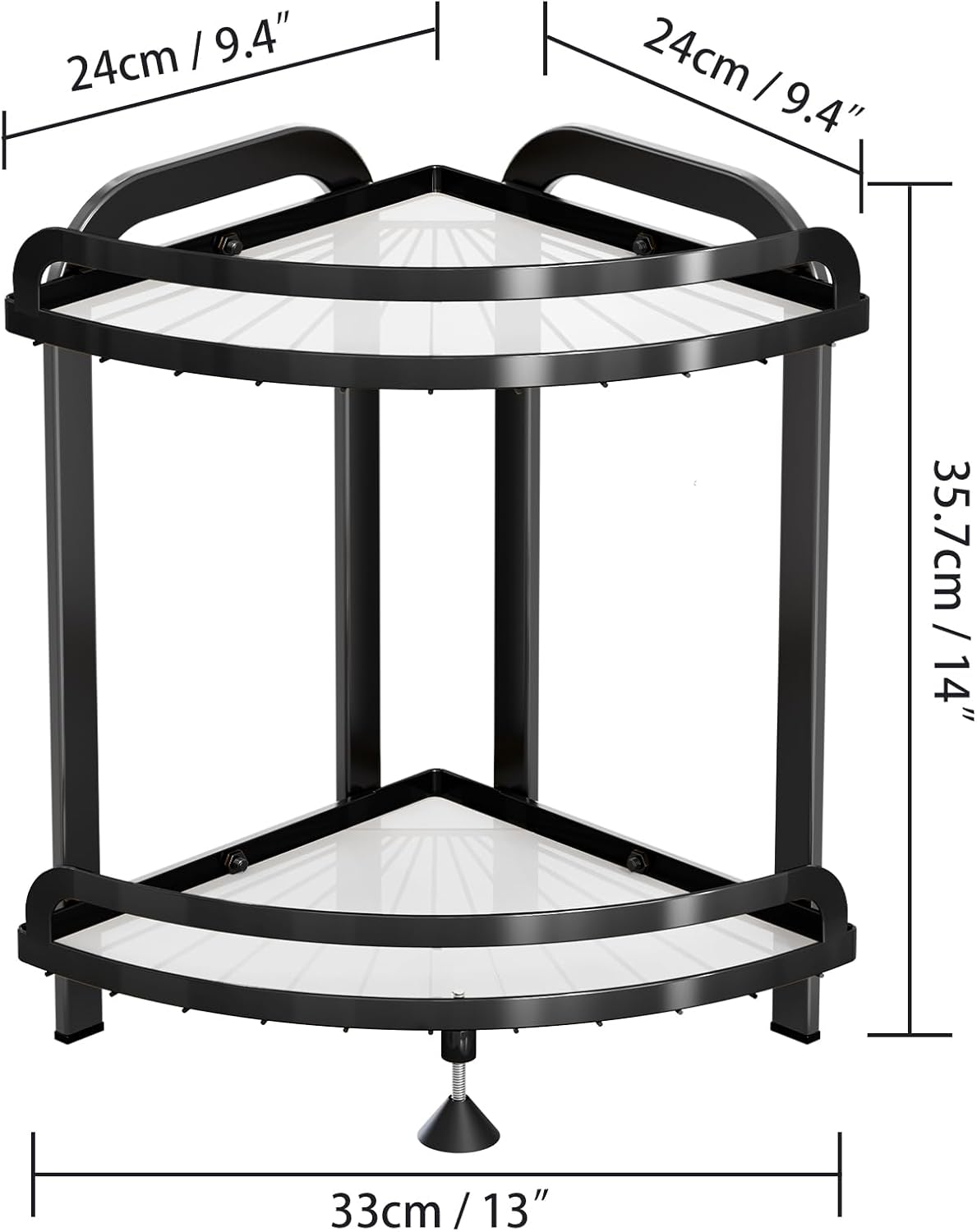 Counter 2-Tier Countertop, 9''L 9''W 13.8''H Black Bathroom Organizer XL Corner Shelf, Bathroom Organizers Large