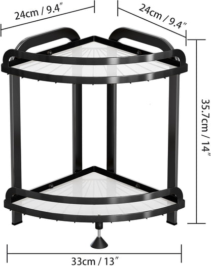 Counter 2-Tier Countertop, 9''L 9''W 13.8''H Black Bathroom Organizer XL Corner Shelf, Bathroom Organizers Large