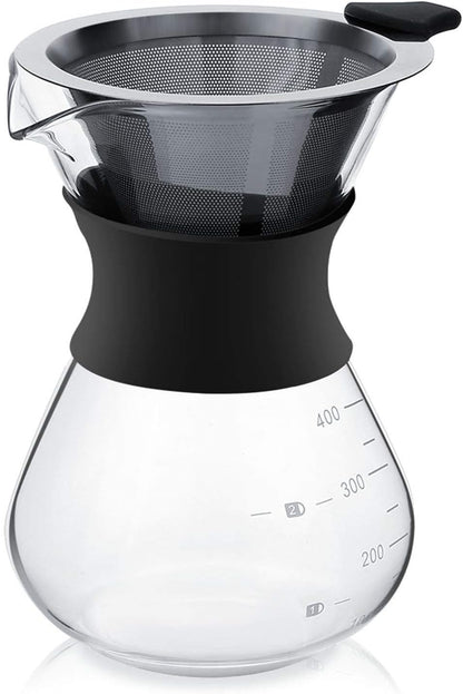 Stainless Steel Coffee Pot, Pour Pot Filter Carafe with Dripper Brewer for Glass 400ml Coffeemaker