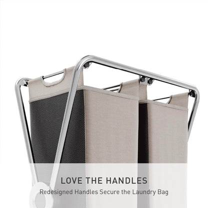 simplehuman X-Frame Hamper, Double Compartment Laundry Hamper for Bedroom Bathroom, Heavy-Gauge Steel Frame, Stain & Odor Resistant Machine Washable Bags, Easy Carry Steel Handles, Chrome