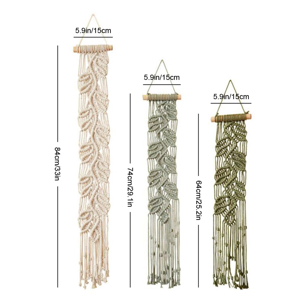 M MANUAL 3 Pcs Macrame Leaf Wall Hanging Bohemian Wall Decor Feathers Wall Art Green Fall Leaf Wall Hanging Boho Headboard Decor Wall Art