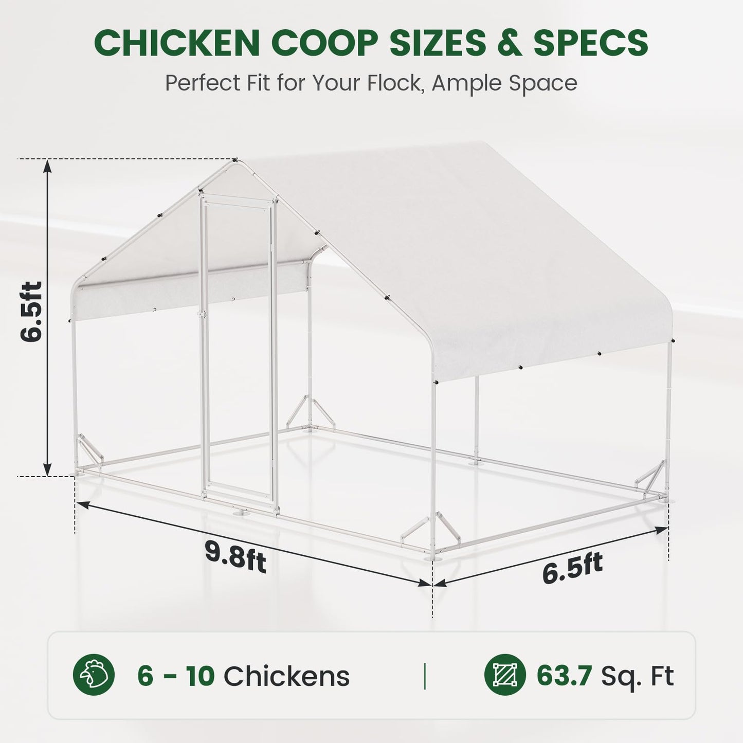 Large Walk-in Metal Chicken Coop with Chicken Run & Hardware Cloth, Solar Light, Waterproof & UV-Resistant Cover, Outdoor Poultry Cage for Farm Use