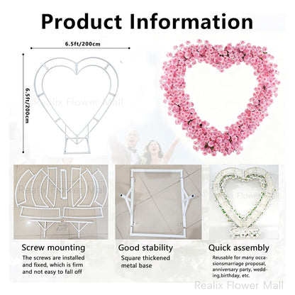 Heart Arch Stand for Proposal, Artificial Flower Heart-Shaped Arch Backdrop for Proposal, Wedding, Party Decor Decoration, Indoor & Outdoor Use with Roses (Purple+White)