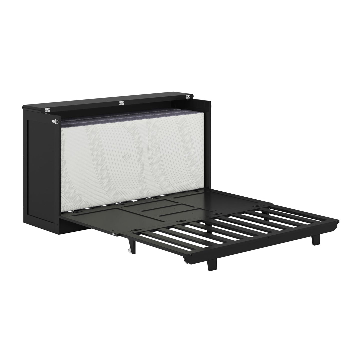 AFI, Charleston Queen Wood Murphy Bed Chest with 6" Mattress, Black