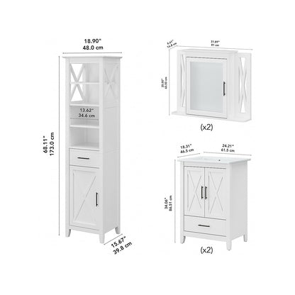 Bush Home Key West 48W Double Vanity Set with Sinks, Medicine Cabinets and Linen Tower in White Ash