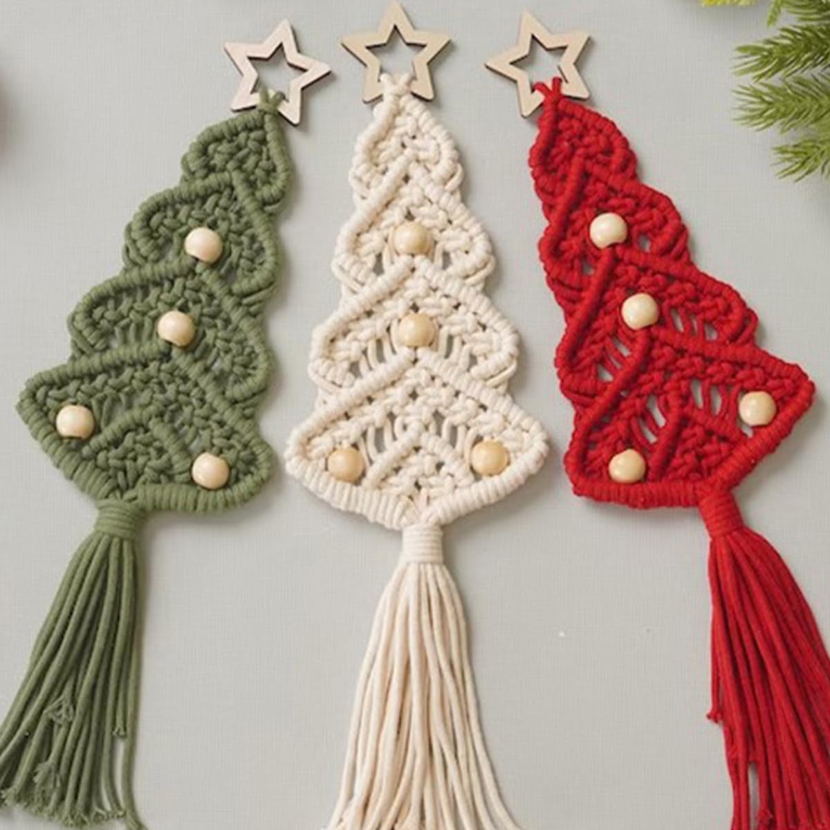 3 Pack Christmas Tree DIY Macrame Kit for Beginners Boho Christmas Decorations Xmas Ornaments Wall Hanging Decor for Winter Holiday Wall Hanging Art Crafts Decor Party Supplies