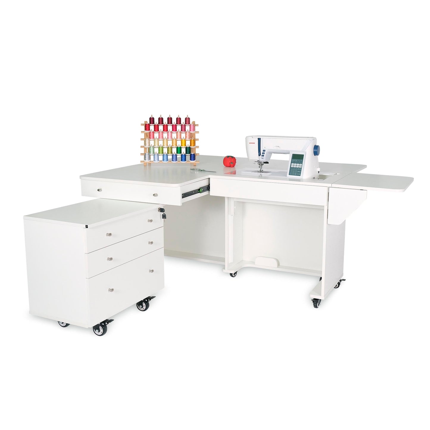Kangaroo & Joey K8811 Sewing Cabinet – Dual Rail Electric Lift, Adjustable Sewing Table with Storage for Quilting & Crafting, Teak Finish