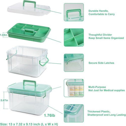 HEY FOLY 15qt Clear Medicine Organizer - Thickened Plastic Storage Box with Tray & Labels