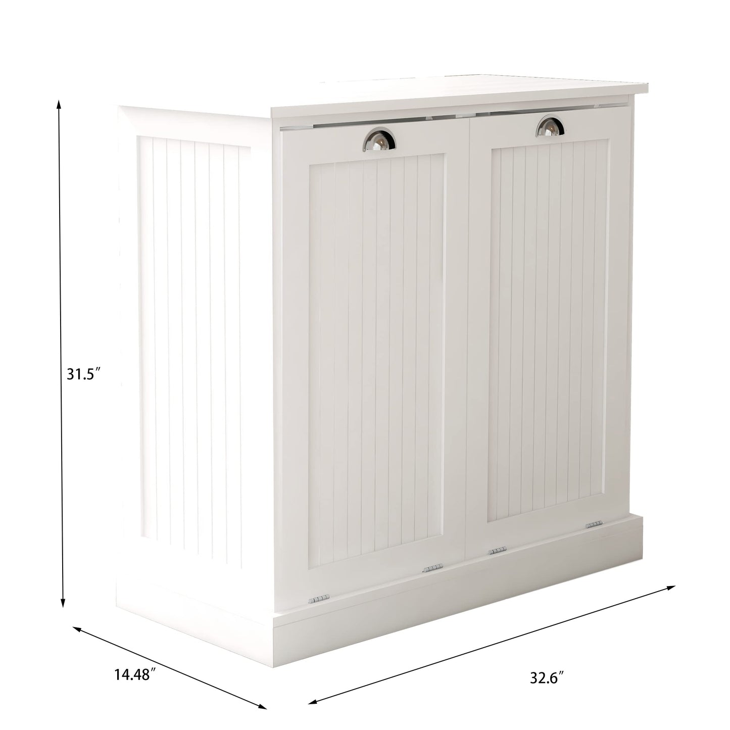 Leamoo 32.68" W x 14.57" D x 31.5" H Two-Compartment Tilt-Out Laundry Sorter Cabinet White MDF