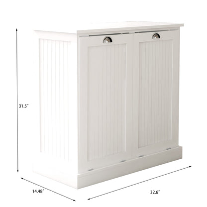Leamoo 32.68" W x 14.57" D x 31.5" H Two-Compartment Tilt-Out Laundry Sorter Cabinet White MDF