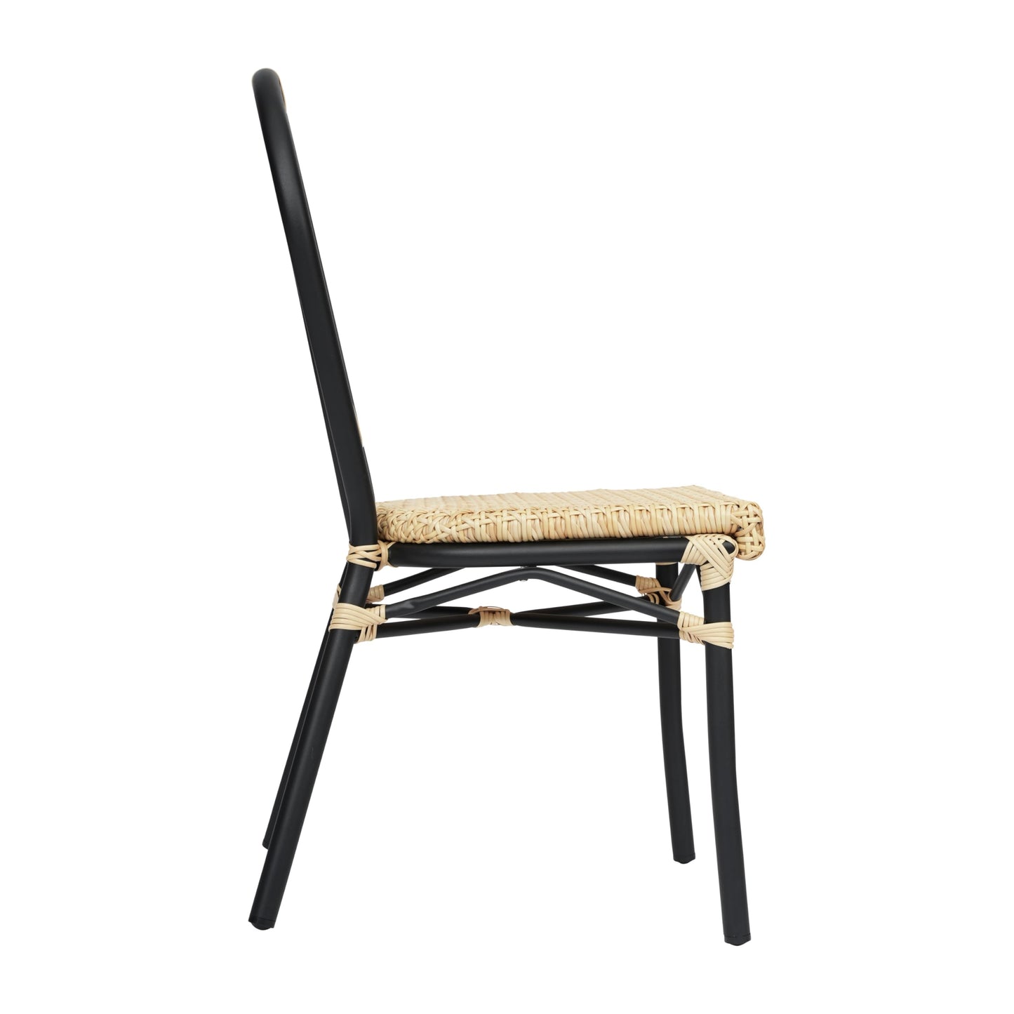 Flash Furniture Cannes Indoor/Outdoor Commercial Thonet Bistro Stack Chair - Natural PE Cane Rattan Back and Seat - Black Metal Frame - Set of 2