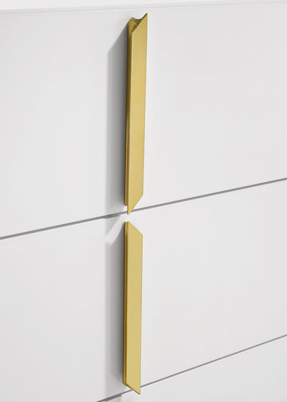 Coaster Home Furnishings - INES - Wood - 5-Drawer Chest with Vertical Gold Pulls, English Dovetail Joinery and Contemporary Design - Bedroom - White High Gloss - 223095