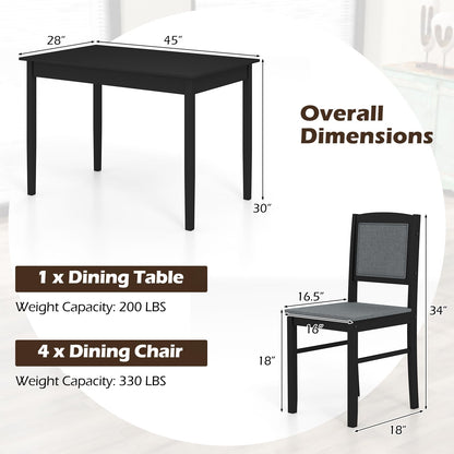 Giantex 5-Piece Dining Table Set for 4, Wooden Kitchen Table and Chairs with Solid Rubber Wood Legs, Padded Seat & Backrest, Space Saving Dinette Set for Home Dining Living Room, Breakfast Nook