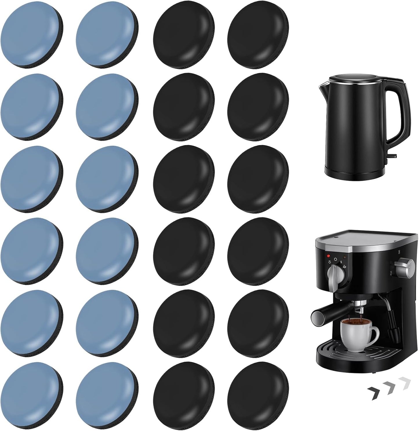 24 Pcs Appliance Sliders for Kitchen Appliances, Self Adhesive Small Appliance Slider for Most Countertops (Gray, Black)