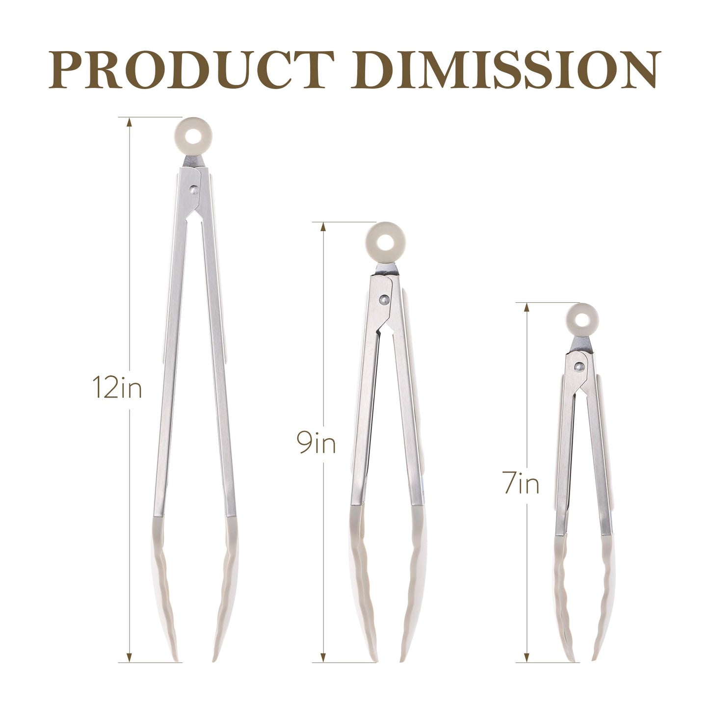 CAROTE Tongs for Cooking Heat Resistant Stainless Steel Kitchen Tongs with Non Scratch Silicone Tips, Perfect for Nonstick Cookware, BBQ Tongs Set of 3 (7"+9"+12")