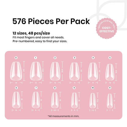 Beetles Gel Nail Kit Short Almond with Nail Dehydrator and Primer, 576Pcs Half Matte Etch-X Gel Nail Tips Solid Nail Glue Mini Nail Lamp Acrylic Nail Tips Easy DIY Nail Extension Set Gift for Women