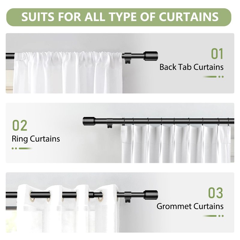 5/8” Diameter Curtain Rods 30-90 Inch, for 30-84 Inch Windows, Adjustable Splicing Black Curtain Rods for Windows with Brackets, Window Rod Long Small Curtains Rod