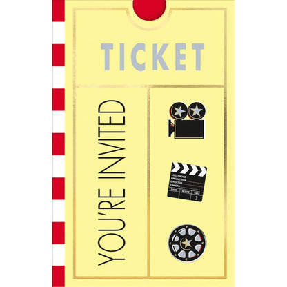 amscan Movie Ticket Party Invitation Card, 7" x 4", Pack of 8, Multicolor (499122)