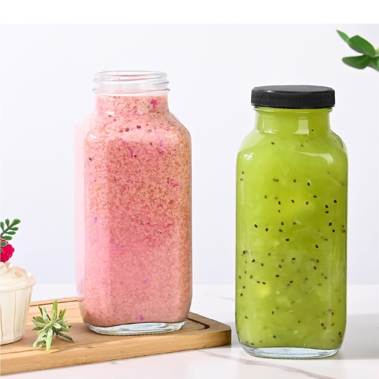 Benestanti 10 Pack 16oz Glass Juice Bottles with Lids - Reusable Juicing Bottles Glass Drinking Jars Containers with Airtight Lids & Cleaning Brush - Perfect for Juicing,Milk,Kombucha, and Storage