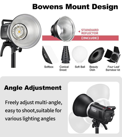 GODOX MS300V Studio Flash Photography Light Kit,2.4G 300W Bowens Mount Strobe Flash Lighting Kit with Light Stand,Softbox,Umbrella Reflector,GN58 Studio Lighting for Portrait Product Photography