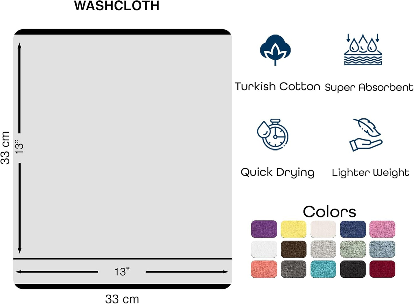 13x13 Inch 12 Pack Hawmam Linen Luxury Cotton Washcloths - Large Hotel Spa Bathroom Face Towel | | Purple