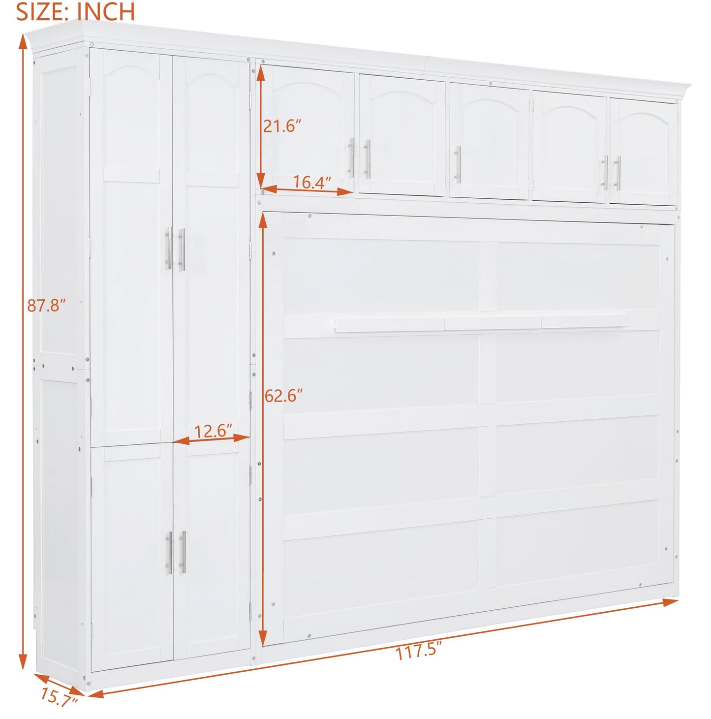 Merax Queen Size Murphy Bed Wall Bed with Cabinets,White