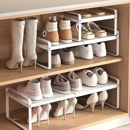 1-Tier (H:10"), 14.9"-23.6", Closet, Pack Expandable Metal Shoe Rack Adjustable Width Heavy-Duty Free-Standing Shoe