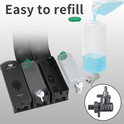 CCITOW Shampoo Conditioner Body Wash Dispenser, Wall-Mounted Bathroom Soap Dispenser Set of 3 (Black), Refillable Shower Soap Shampoo Dispenser for Bathroom,Kitchen,Hotel and Airbnb