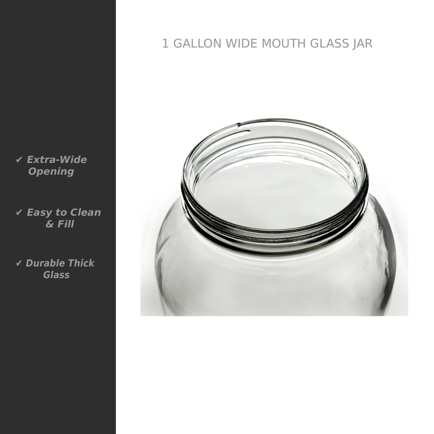 North Mountain Supply 1 Gallon Glass Jar Wide Mouth with Black Plastic Lid - USDA, BPA-Free, Made in the USA - for Fermenting, Storing, Canning, and Much More!