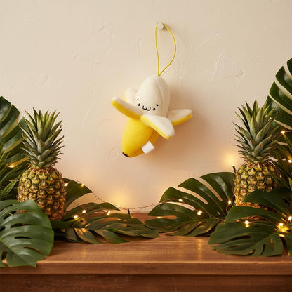 Junfamilee Yellow Peeling Banana Decoration, Birthday Gift PP Cotton Peeling Banana Shape Plush Pendant for Decoration