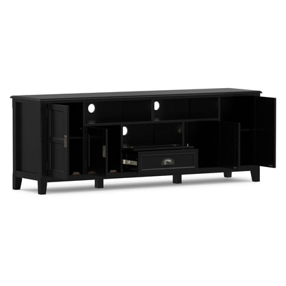 SIMPLIHOME Burlington TV Stand - 72 inch Wide Solid Wood Media Console in Black, Transitional Entertainment Center for Living Room for TVs up to 80 Inches with Cabinets and Cord Management