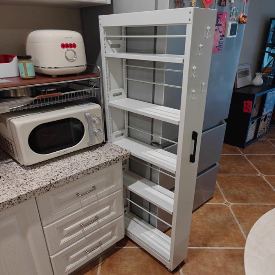 Slim Rolling Spice Rack Cart - 5/7 Tier Metal Kitchen Storage with Wheels, Narrow Shelf Utility Cart for Dining Room & Bakery, 9.8"x21.6"x72.6" - Organize Spices & Essentials