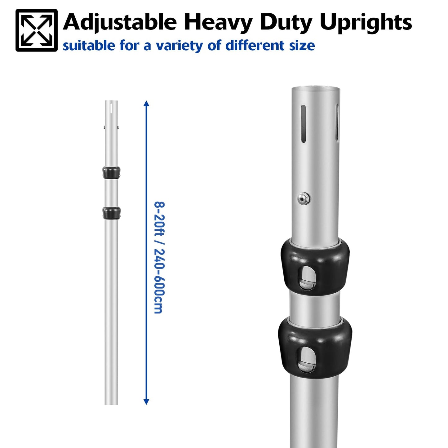 Hecis Pipe and Drape Adjustable Uprights, 8-20ft Upright for Pipe Frame, Backdrop Stand & Curtain Stand & Background Stand -3 Pack