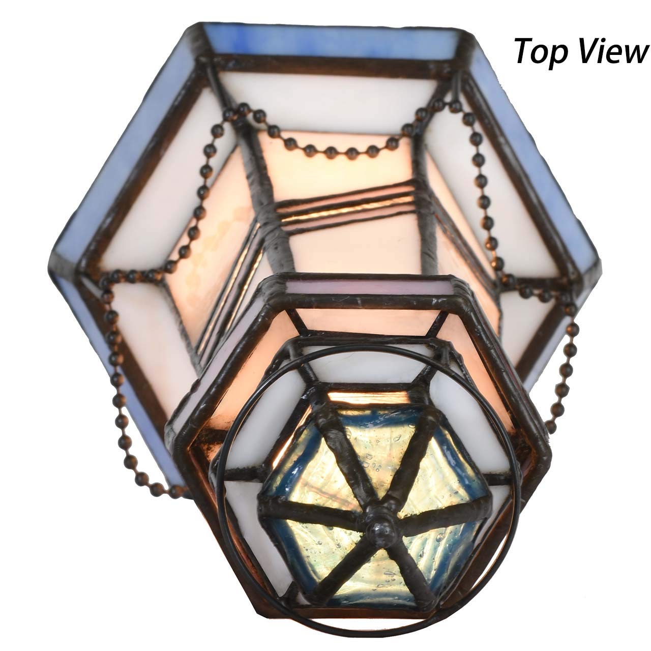 Bieye L10776 Lighthouse Tiffany Style Stained Glass Accent Table Lamp Night Light for Home Decoration (5x5x11, Blue)