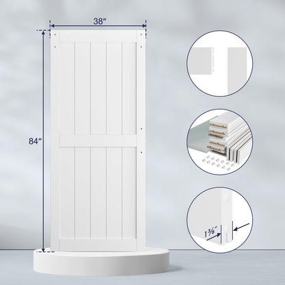 SmartStandard 38 x 84 inch White Sliding MDF Barn Door with 6.6FT Black Sliding Door Hardware Kit & Handle, Pre-Drilled Ready to Assemble, Waterproof PVC Coating, H-Frame