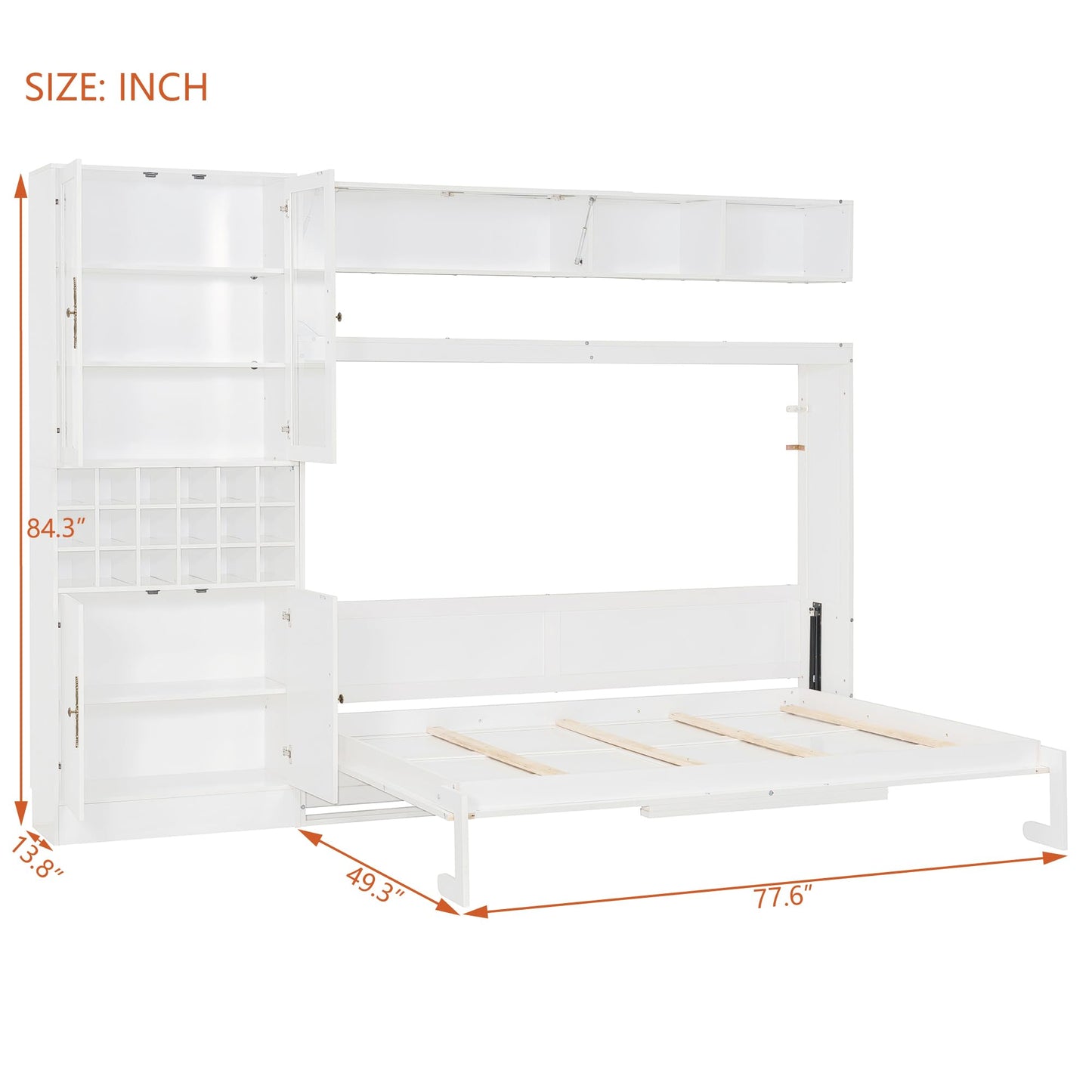 Merax Full Size Murphy Bed Wall Bed with Sofa and Storage, Hydraulic Mechanism Folding Bed with Shelves & USB Ports, Space Saving Furniture for Small Apartment, White