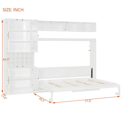Merax Full Size Murphy Bed Wall Bed with Sofa and Storage, Hydraulic Mechanism Folding Bed with Shelves & USB Ports, Space Saving Furniture for Small Apartment, White