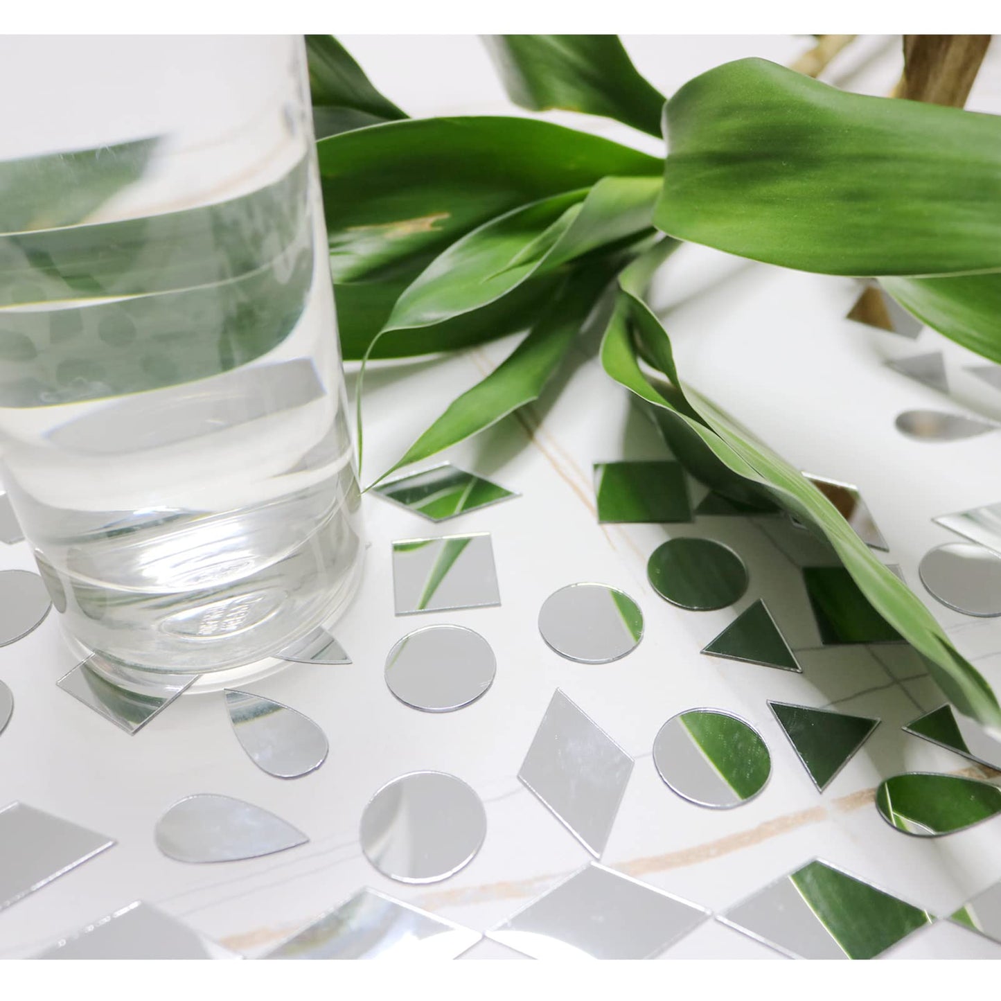 Squares & Triangles Mirror Mosaic Tiles - Round, Teardrop & Diamond Shapes - Acrylic Mirror Pieces - 5 Shapes - Silver - 250pcs for DIY Crafts