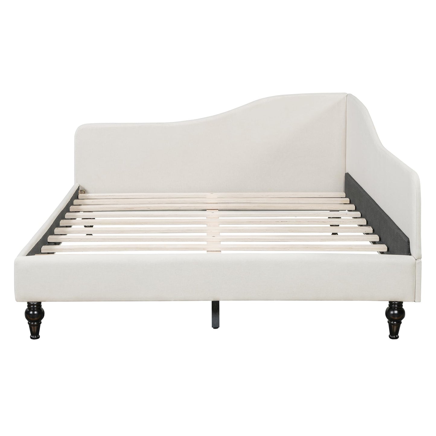 Merax Full Size Bed Frame Daybed, L-Shaped Linen Corner Sofa with Solid Wood Legs for Living Room & Guest Room, No Box Spring Needed, Beige