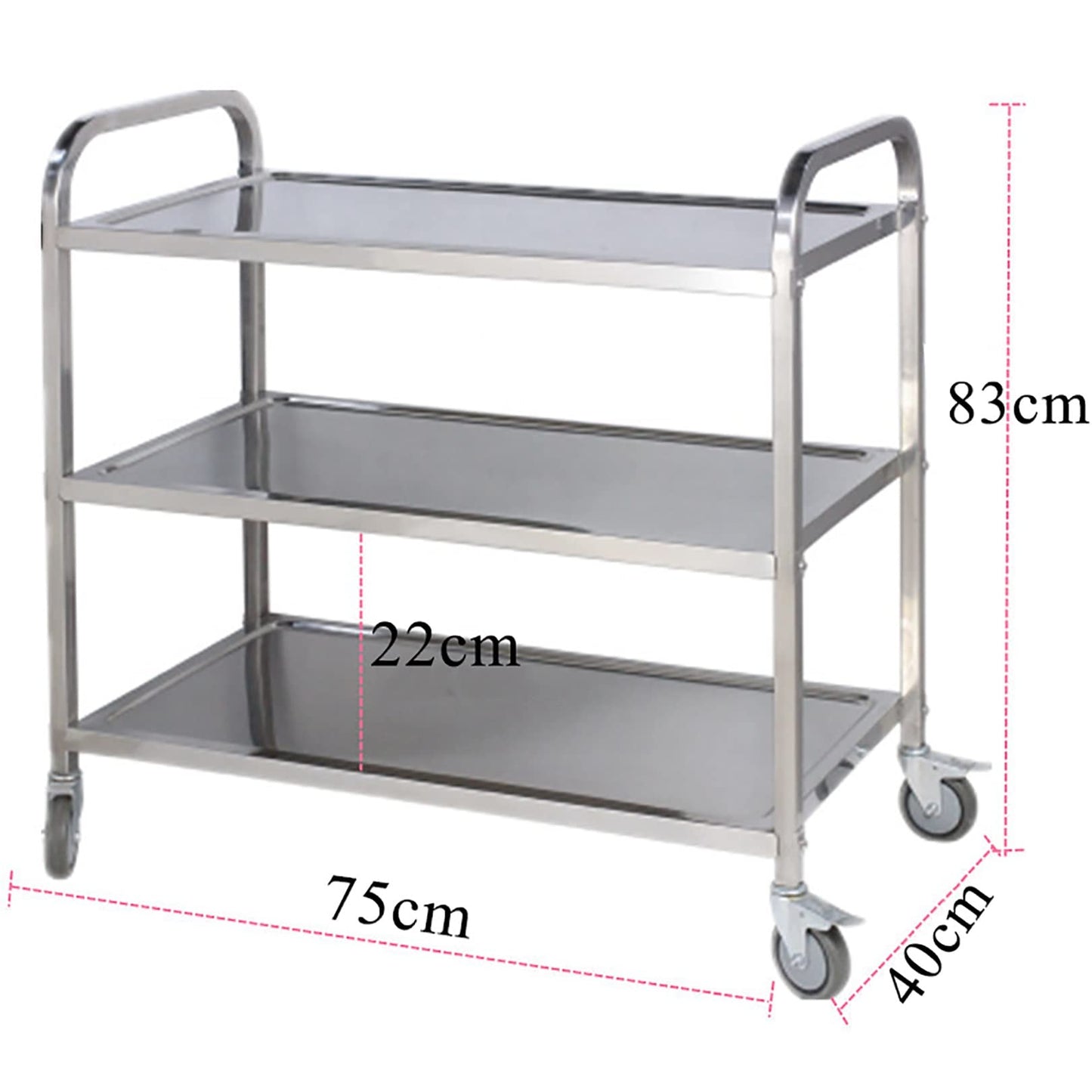 GenSDH Trolley Movable Hand Trucks Large Stainless Steel Utility Cart,3 Tier Rolling Kitchen Service Cart,Catestorage Trolley with Locking Wheels for Hotels Restaurant
