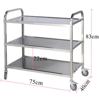 GenSDH Trolley Movable Hand Trucks Large Stainless Steel Utility Cart,3 Tier Rolling Kitchen Service Cart,Catestorage Trolley with Locking Wheels for Hotels Restaurant