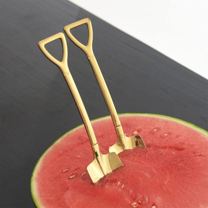4pcs Gold Shovel Shape Dessert Spoons, Mini Long Handle Ice Cream Coffee Afternoon Teaspoon