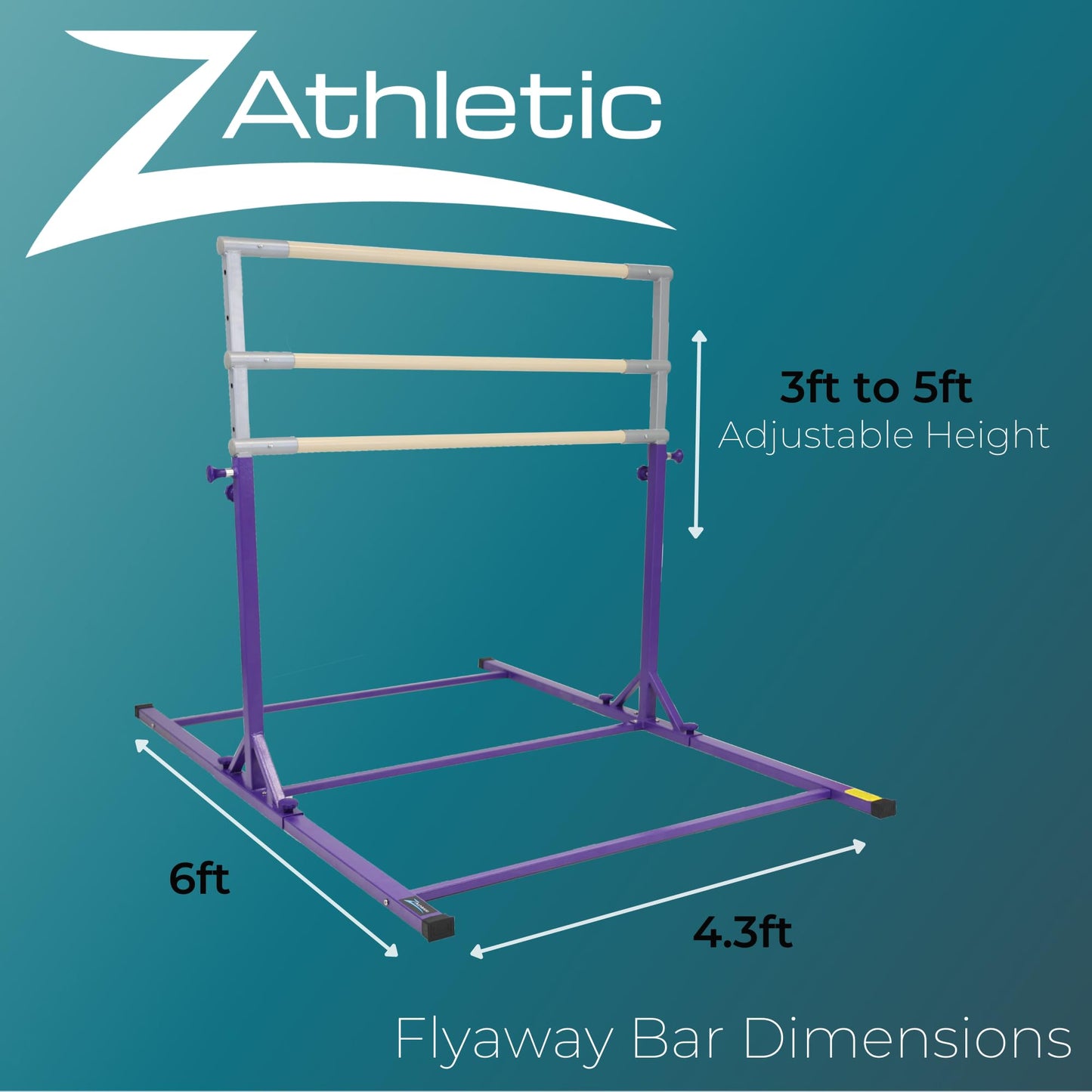Z Athletic Flyaway Duo Adjustable Horizontal Bar and 4 Ft x 6 Ft Gymnastics Mat, Purple