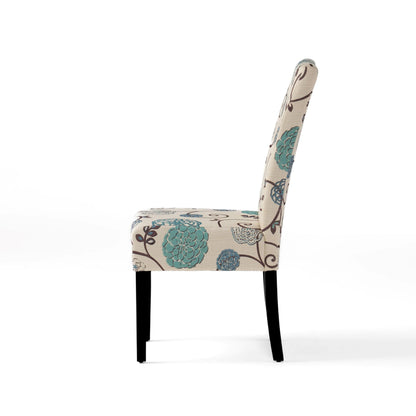 Evangeline Contemporary Fabric Dining Chairs (Set of 4), Light Beige with Blue Floral