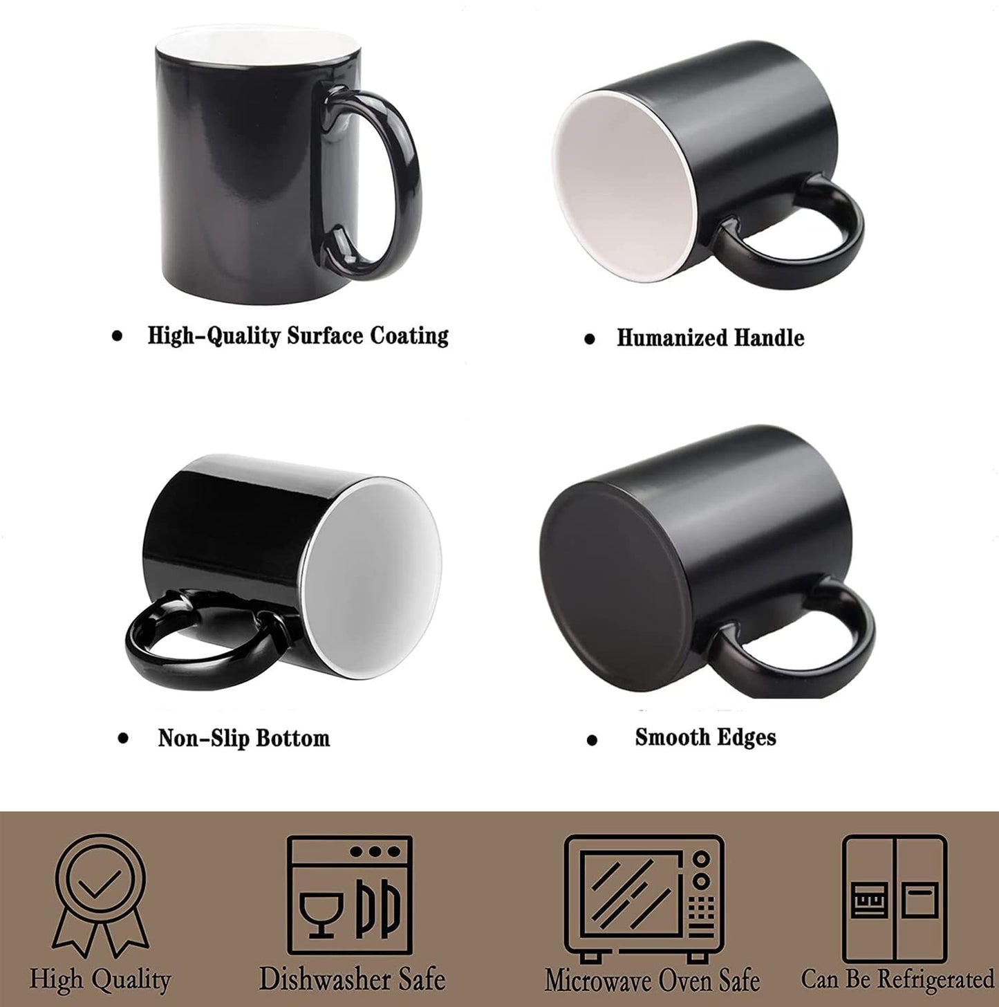 ABBSH Color Changing Mugs, Sublimation Mugs Black Color Changing Coffee Mugs Heat Sensitive Coffee Mugs Tazas Magicas Para Sublimacion 15 OZ With Box Set of 12
