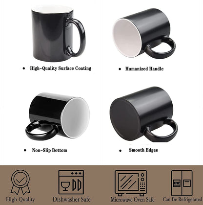 ABBSH Color Changing Mugs, Sublimation Mugs Black Color Changing Coffee Mugs Heat Sensitive Coffee Mugs Tazas Magicas Para Sublimacion 15 OZ With Box Set of 12